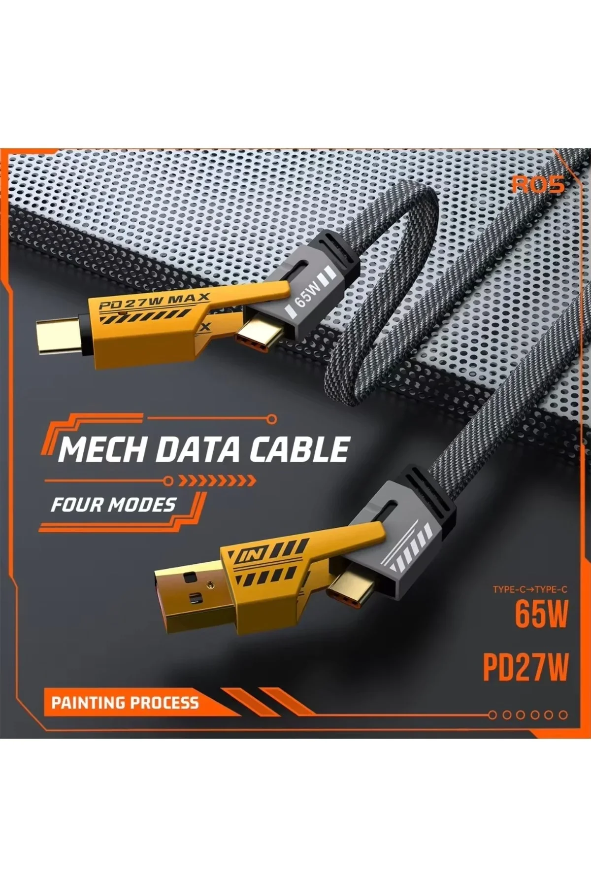 4’ü 1 Arada 65W Hızlı Şarj Kablosu – USB ve Type-C Girişli, Örgülü Dayanıklı görsel 3