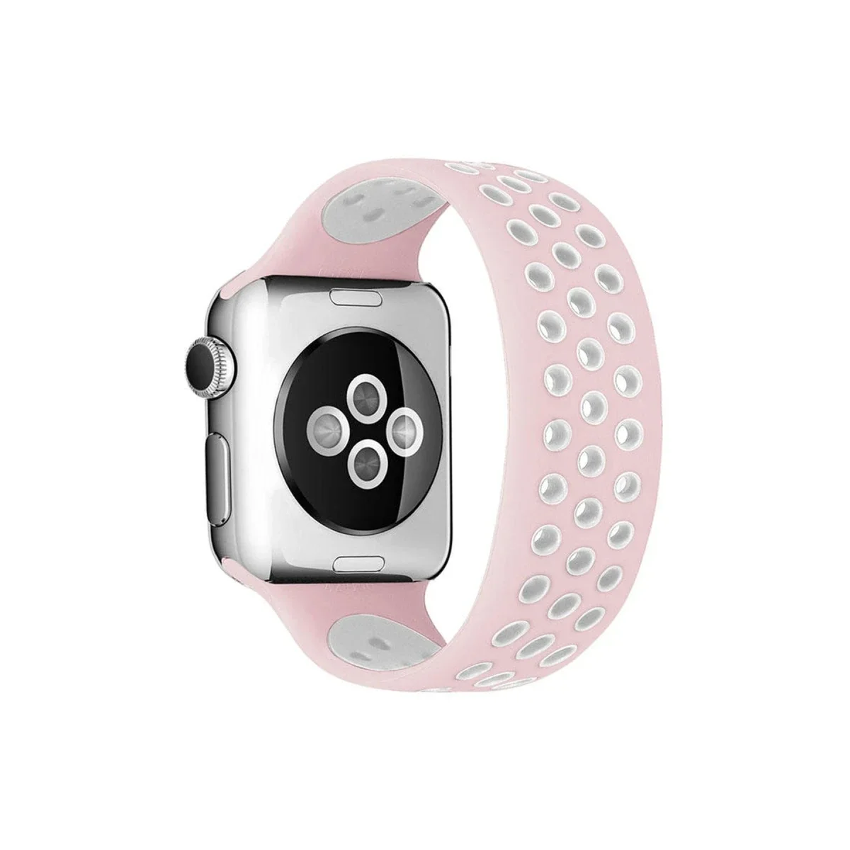 Apple Watch 38mm Ayarlı Delikli Silikon Kordon - Pembe-Beyaz