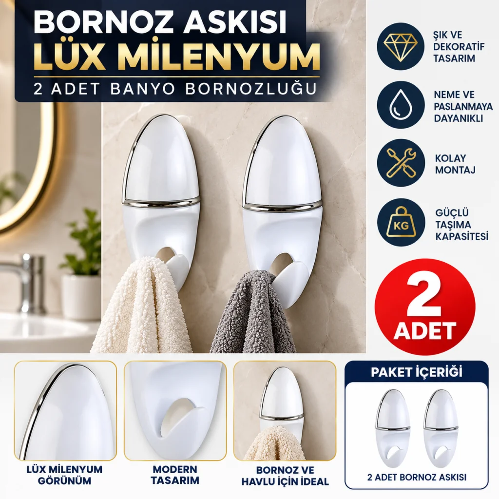 Bornoz Askısı Lüx Milenyum Bornozluk 2 Adet Banyo Bornoz Askılığı