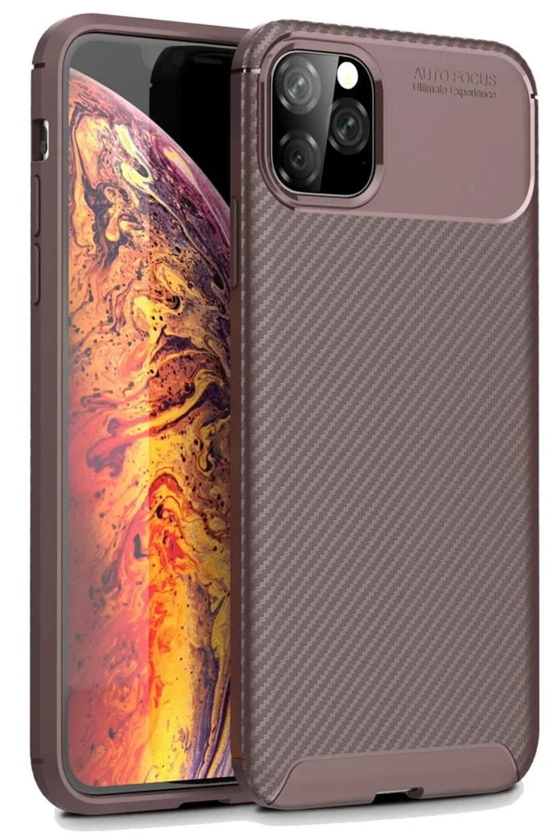 Apple iPhone 11 Pro Kılıf Auto Focus Karbon Kapak - Kahverengi