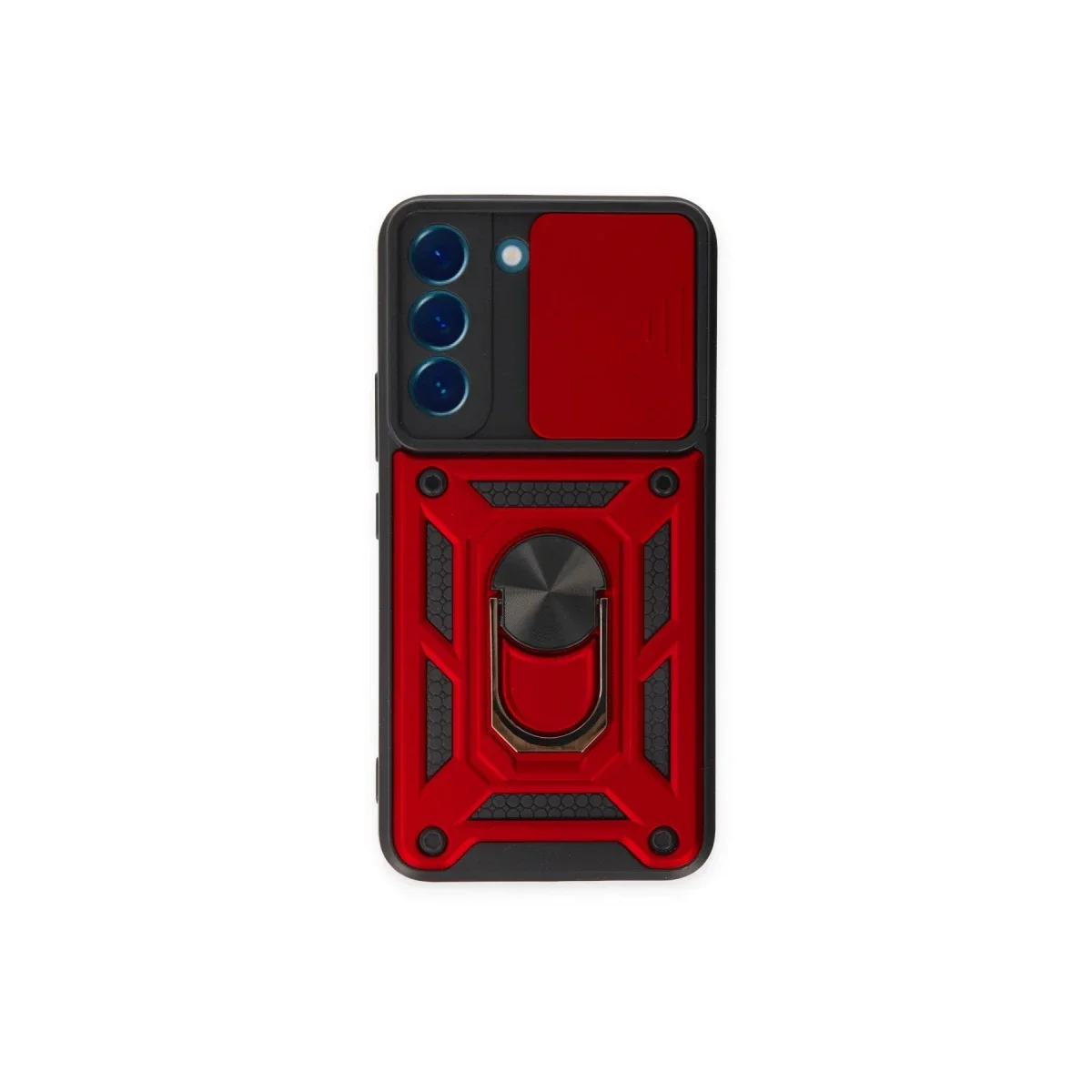 Samsung Galaxy S23 Kılıf Pars Lens Yüzüklü Silikon - Kırmızı