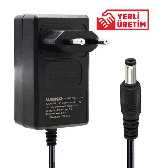Weko 9 Volt - 3 Amper 5.5x2.5 Uçlu Priz Tipi Plastik Kasa Adaptör görsel 4