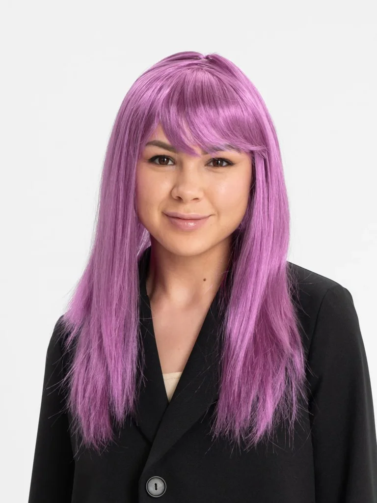 Rose Pembe Renk Düz Kesim Uzun Parti Peruğu Takma Saç görsel 2