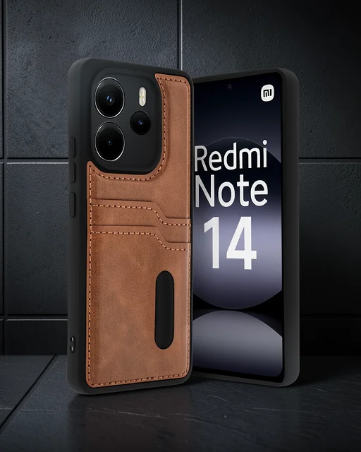 Xiaomi Redmi Note 14 4g Kılıf Sara Kartvizitli Deri Kılıf - Taba
