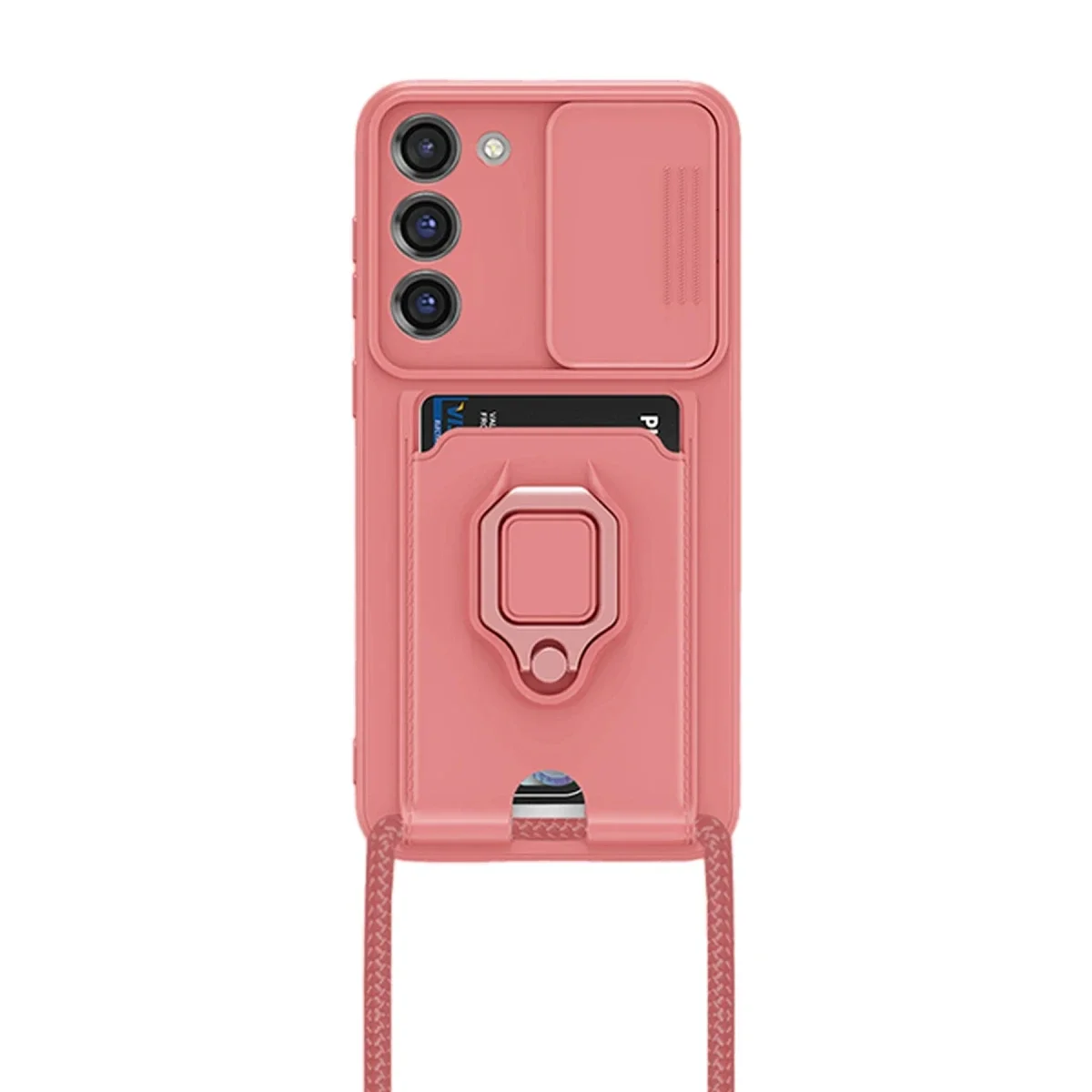 Samsung Galaxy S23 Plus Kılıf Zuma Kartvizitli Yüzüklü Silikon - Pembe görsel 2