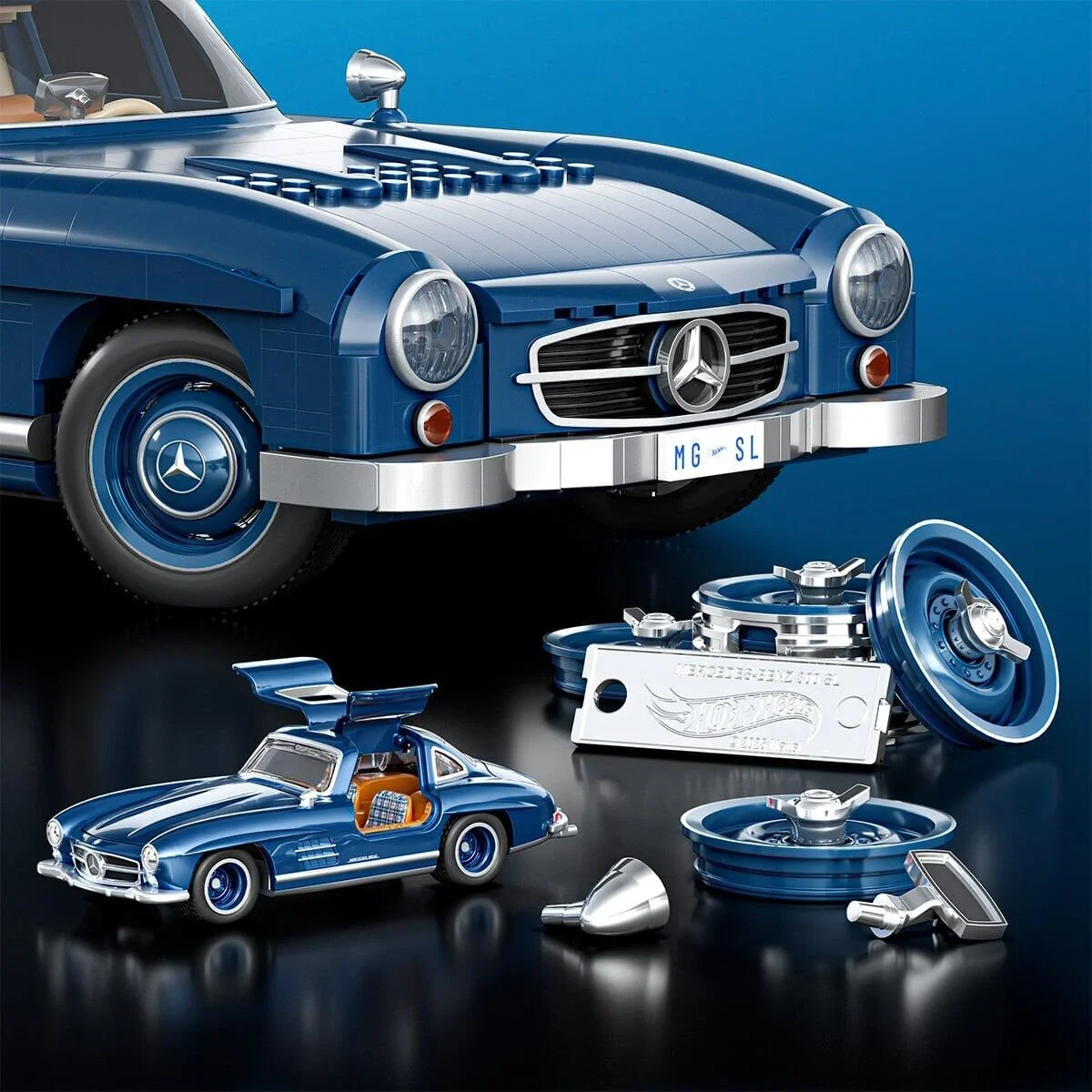 HWW25 Mattel Brick Shop Hot Wheels Premium Serisi - Mercedes-Benz 300SL görsel 3