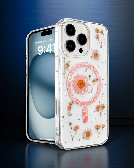 Apple İphone 16 Pro Max Kılıf Daisy Simli Magsafe Kapak - Pembe