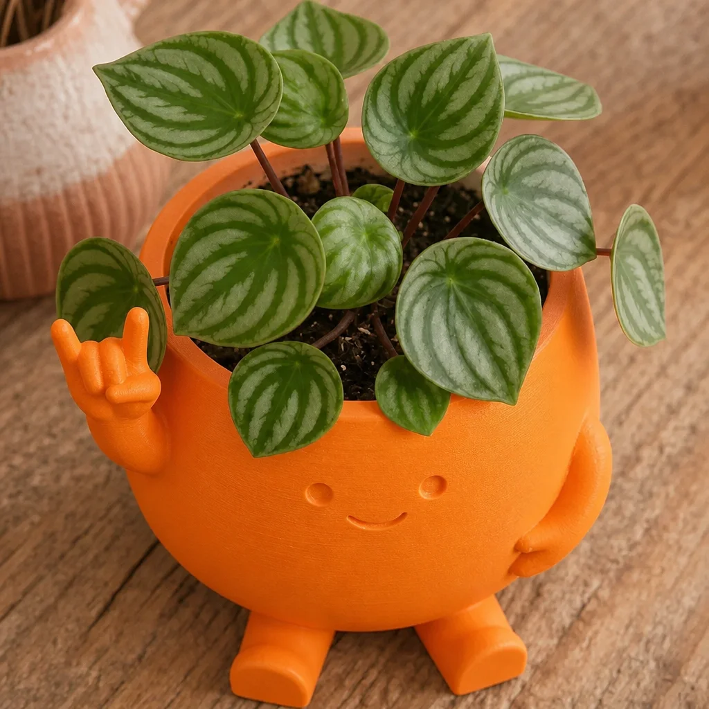 3D Baskı Smiley Face Planter - Gülümseyen Karakterli Saksı-Turuncu görsel 3