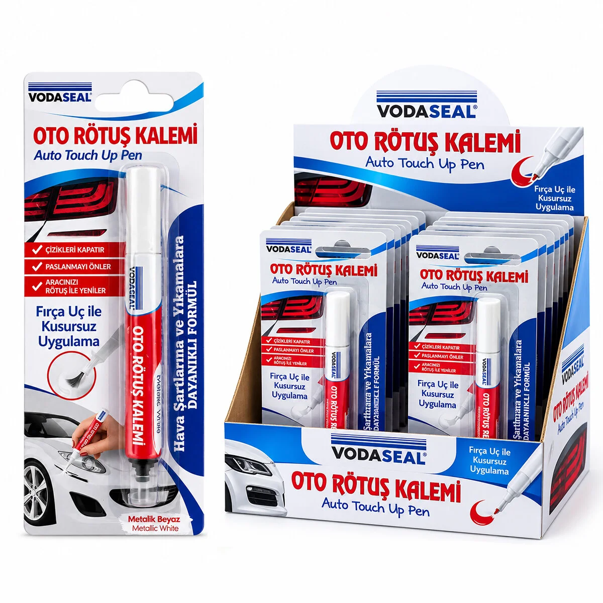 12 Adet Metalik Beyaz Oto Rötuş Kalem Fırça Uç 5ML