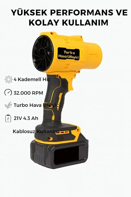 AHV-18 Turbo Hava Üfleyici | 4 Kademe Hız | 21V 431W Kablosuz Blower | 32.000 RPM’’ görsel 3