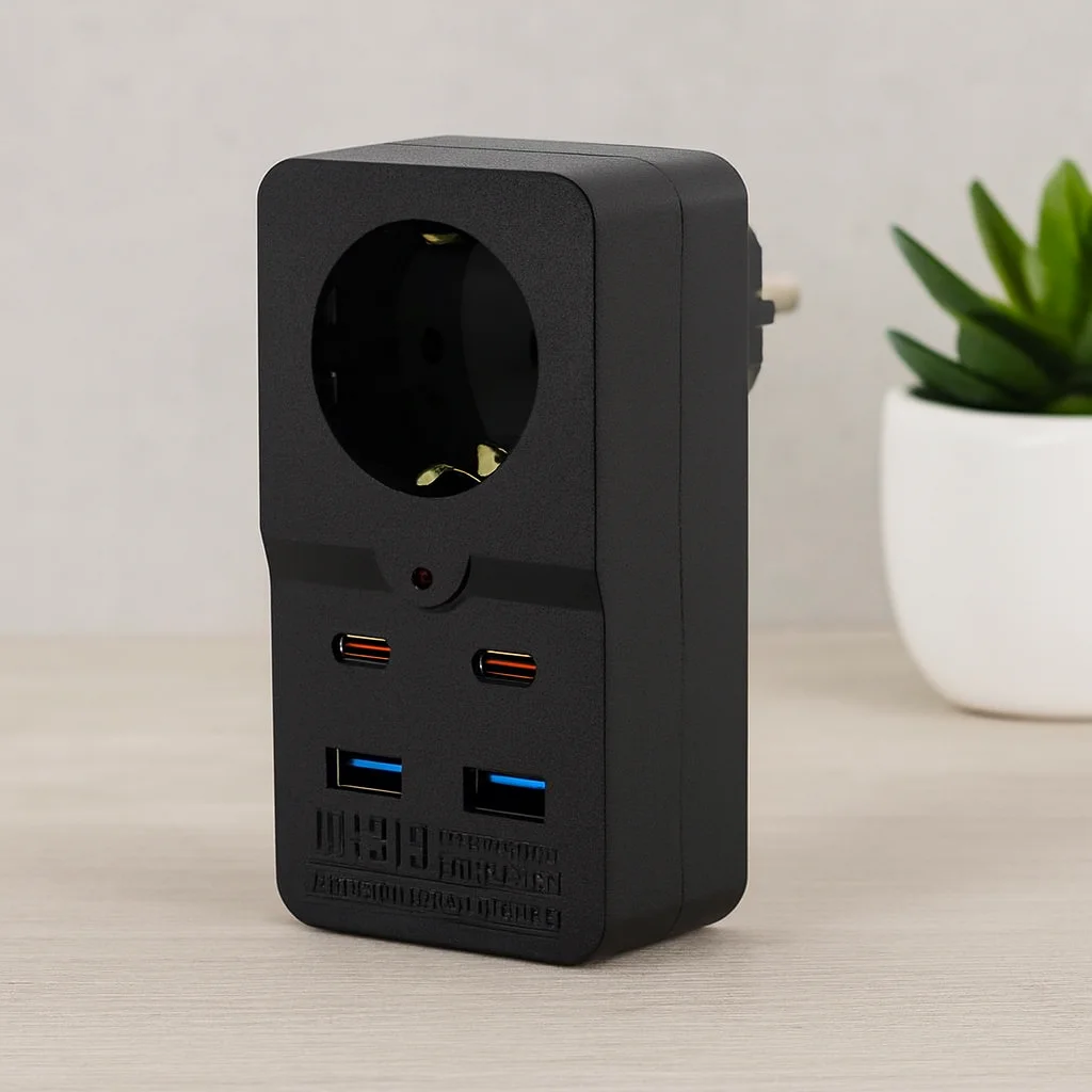 Termal Akım Korumalı Duvar Prizi 1 Priz 2 USB 2 Type-C Siyah