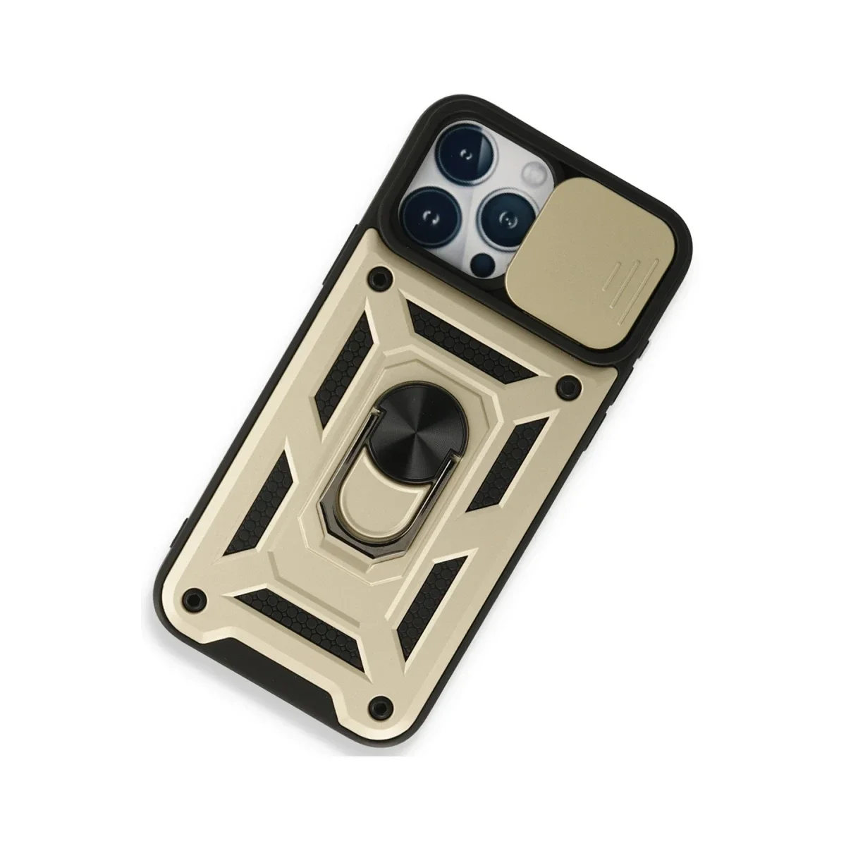 Apple iPhone 15 Pro Kılıf Pars Lens Yüzüklü Silikon - Gold görsel 2
