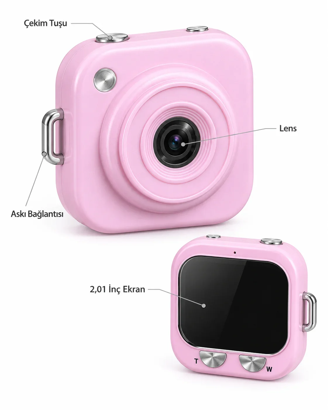 Günlük ve Seyahat Kullanımı İçin Ekranlı Pembe Mini Dijital Kamera görsel 4