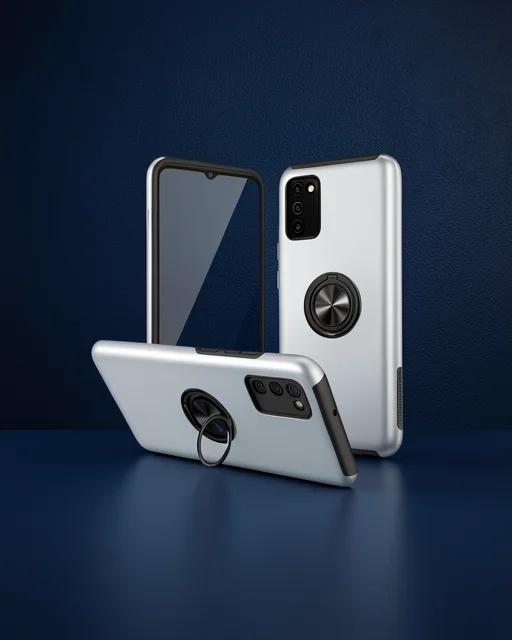 Samsung Galaxy A02s Kılıf Elit Yüzüklü Kapak - Gümüş