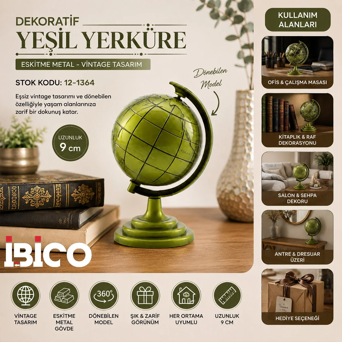 Globe Küçük Metal Dünya Biblosu - Dekoratif Süs Eşyası görsel 2