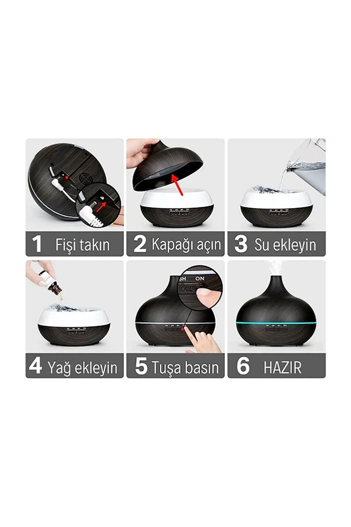 Hava Nemlendirici 7 Led Işıklı Aromatik Oda Kokusu 550 Ml Kahve Aroma Difüzörü Buhar Makinası görsel 3