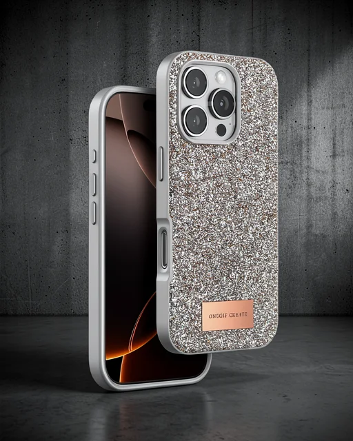 Onegif Apple İphone 16 Pro Bright Simli Kapak - Çöl Titanyum