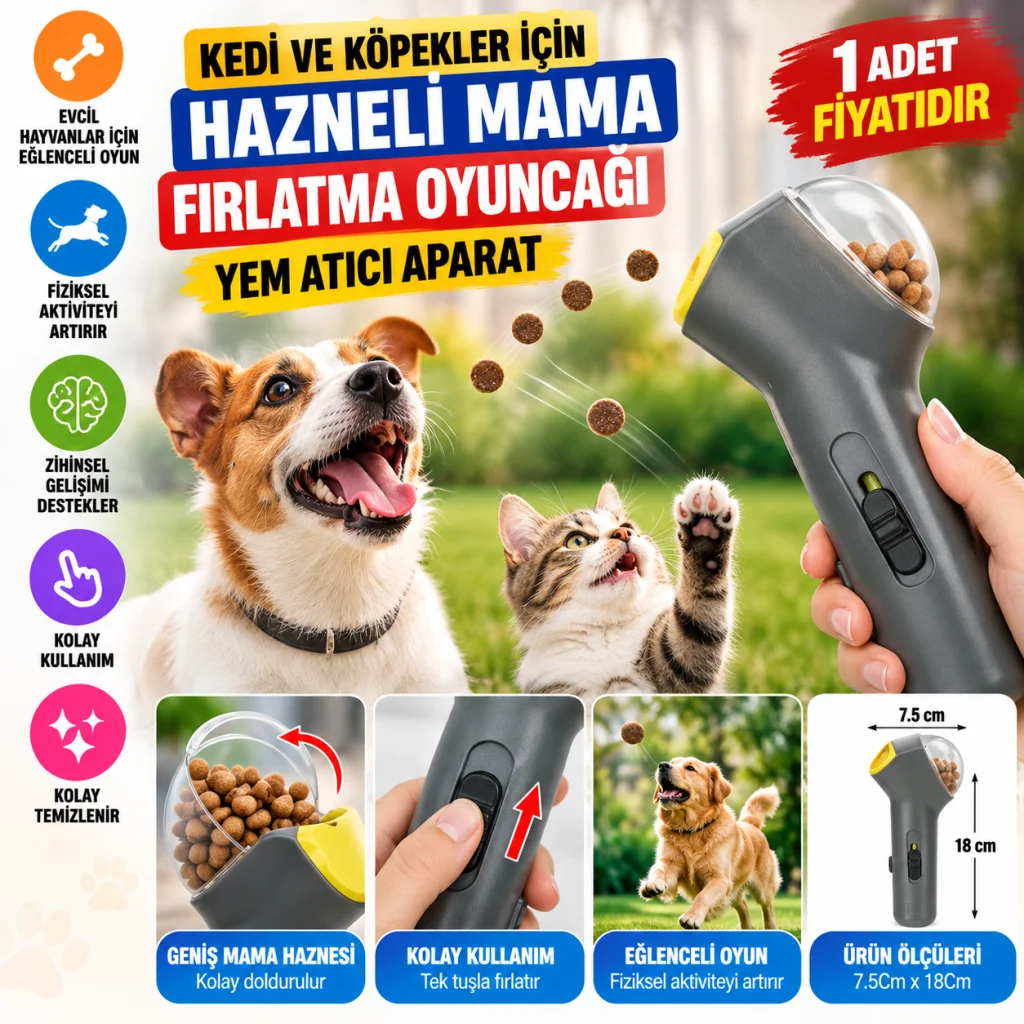 Kedi ve Köpekler İçin Hazneli Mama Fırlatma Oyuncağı Yem Atıcı Aparat (adet fiyatıdır)