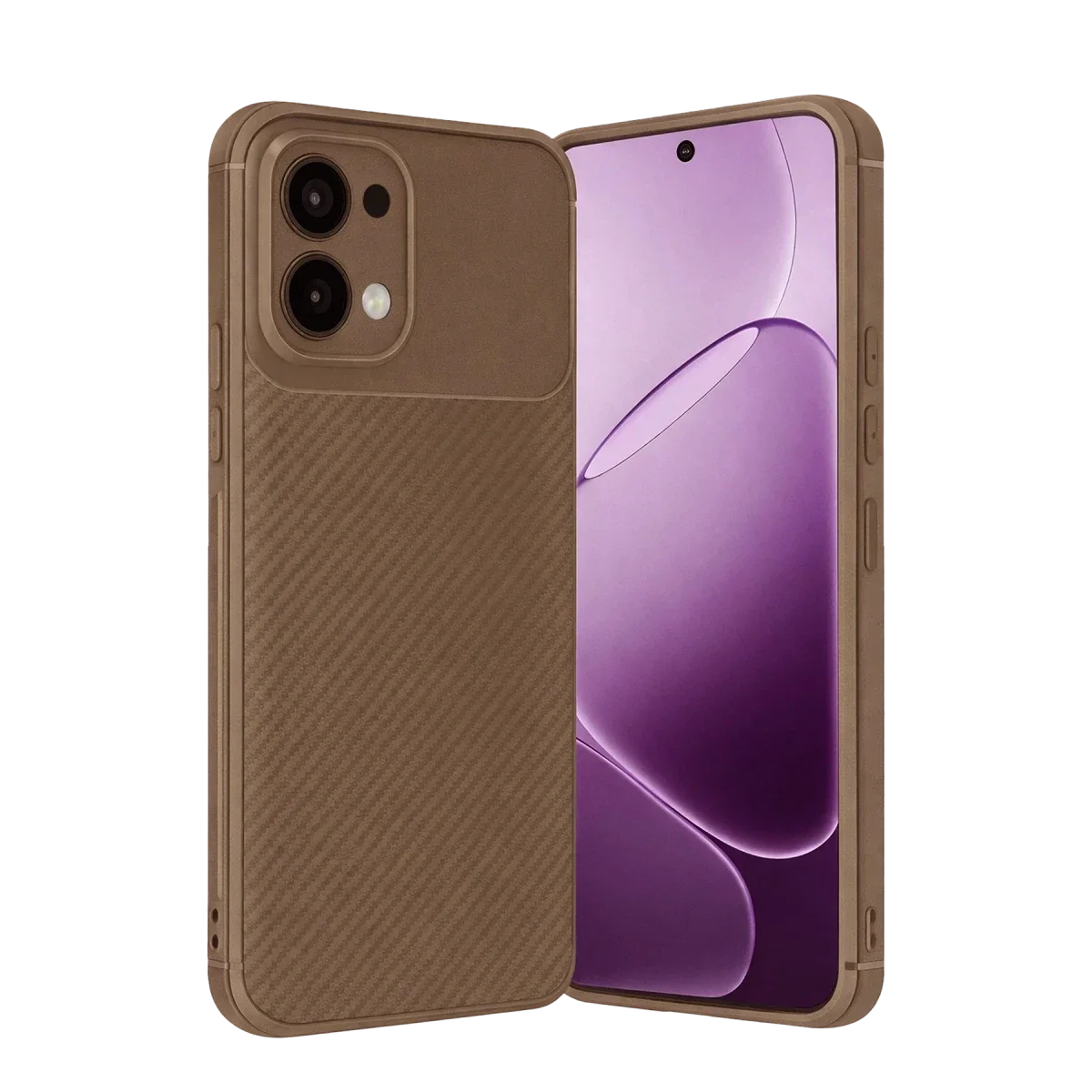 Oppo A6 Pro 4G Auto Focus Karbon Kapak - Kahverengi