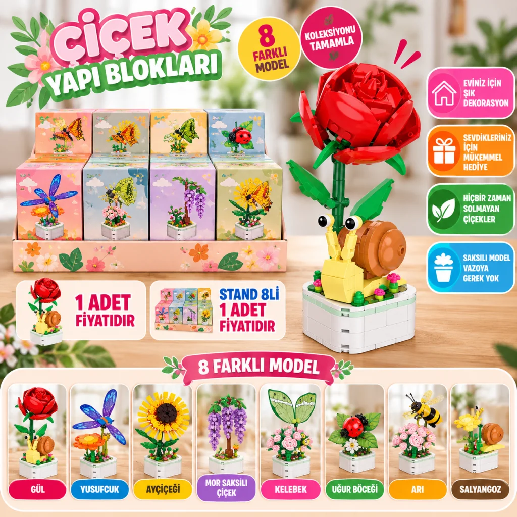 BIG0H03F 8'Lİ Çiçek Yapı Blokları Çiçek 1 Adet Fiyatıdır