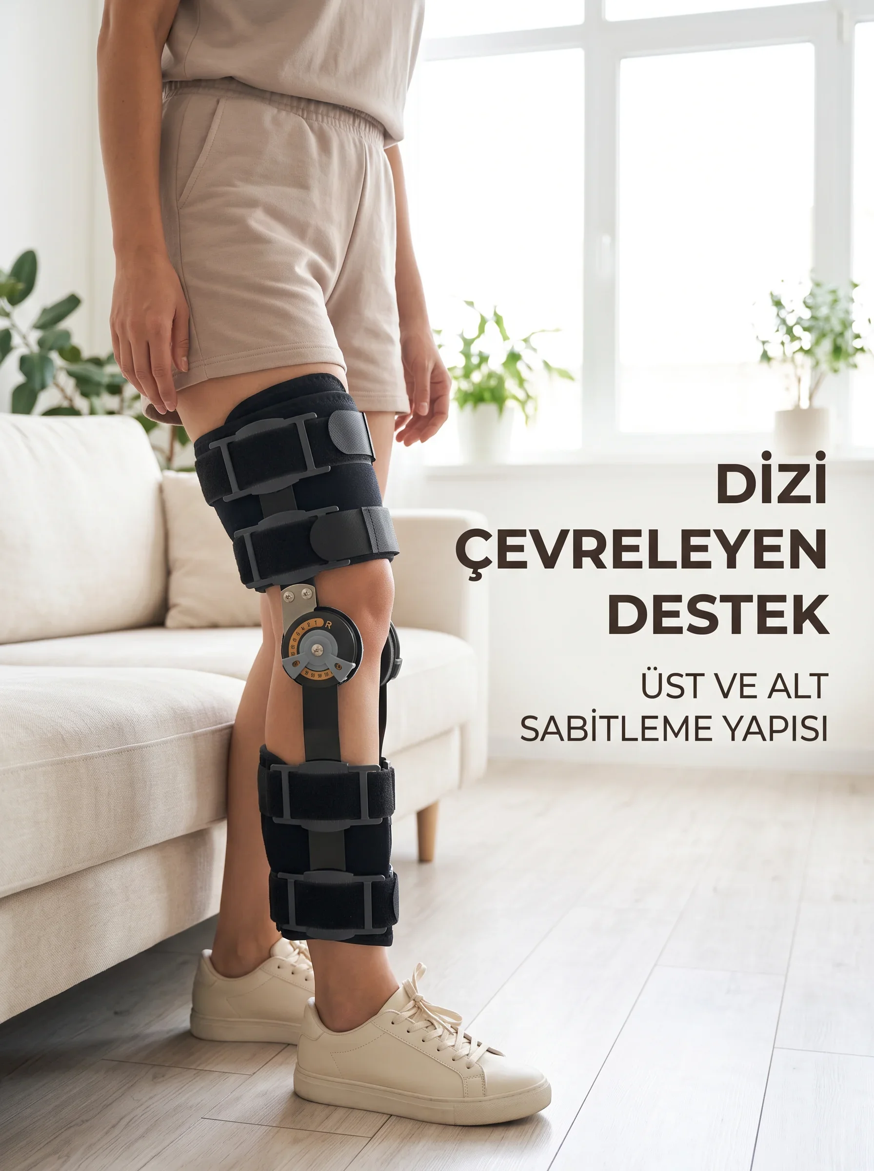 Ayarlanabilir Açı Kontrollü Dizlik Yan Destekli Menteşeli Diz Sabitleme Aparatı