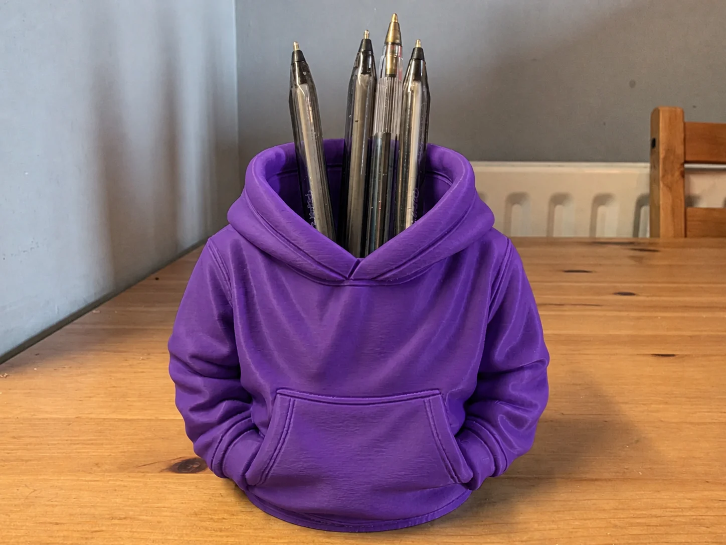 3D Baskı Kapüşonlu Sweatshirt Kalemlik - Masaüstü Organizer-Mor