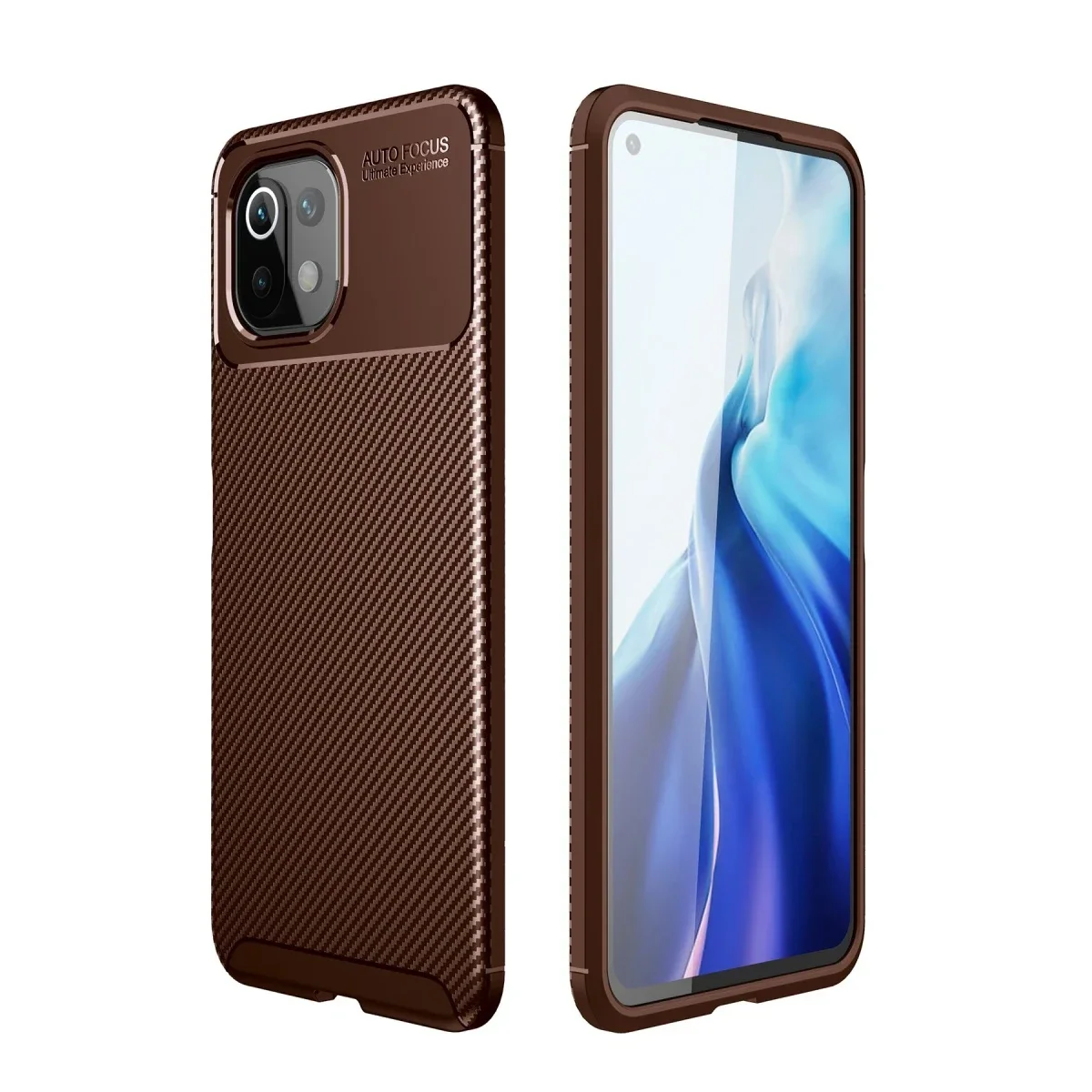 Xiaomi Mİ 11 Lite Kılıf Auto Focus Karbon Kapak - Kahverengi