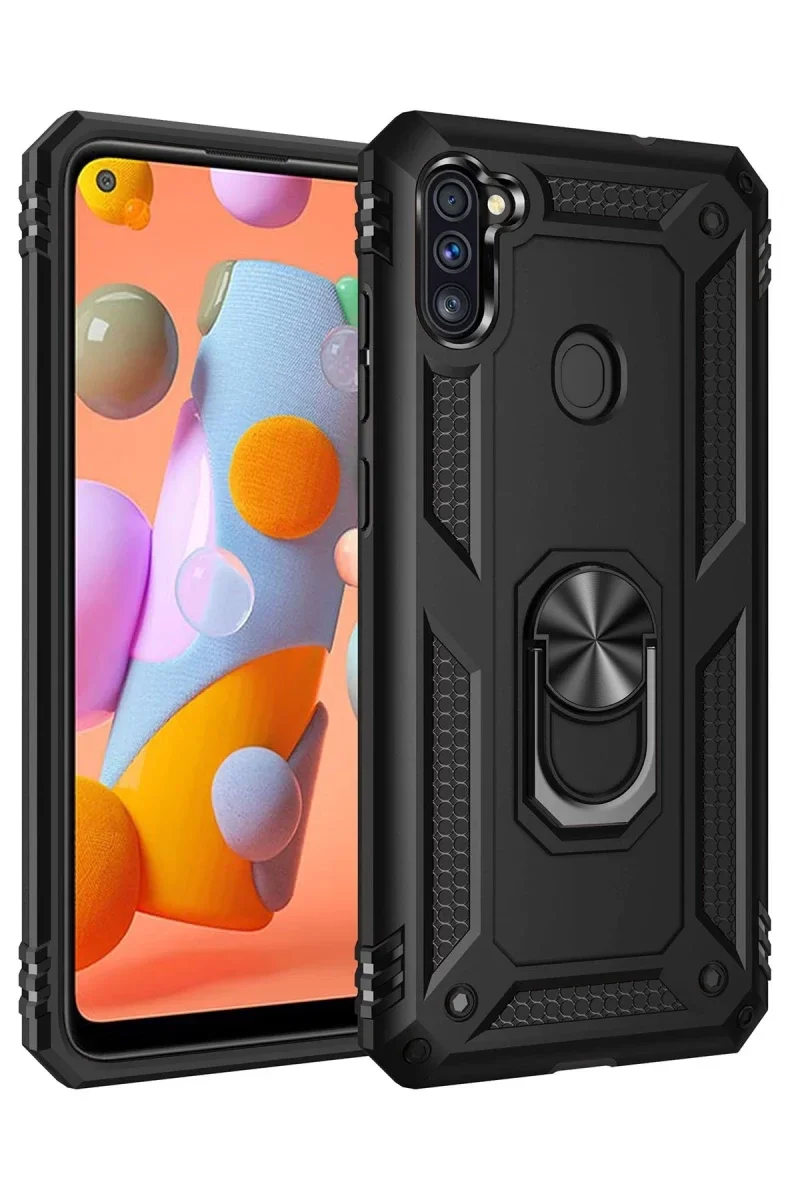 Samsung Galaxy A11 Kılıf Sofya Yüzüklü Silikon Kapak - Siyah