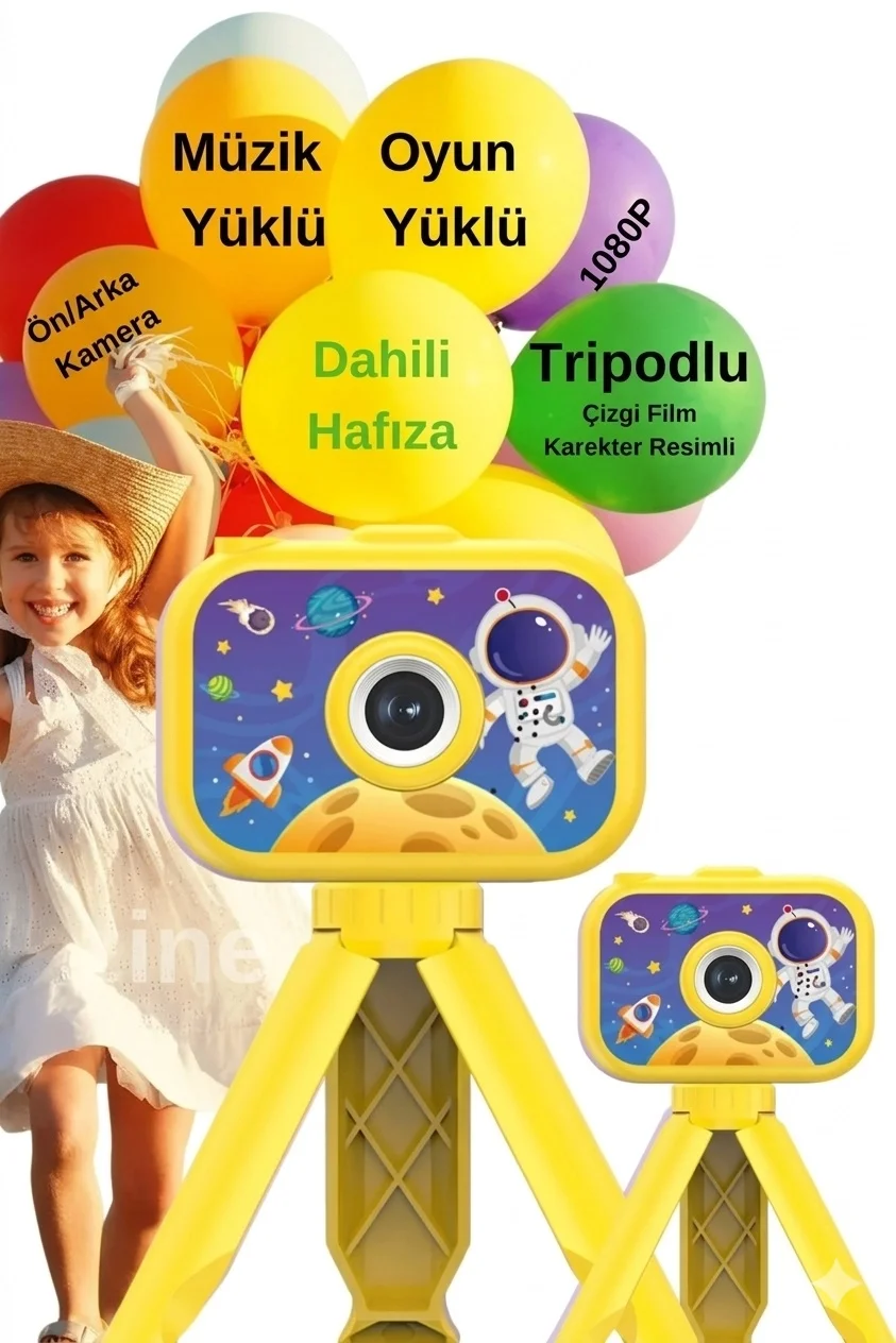 Dijital Fotoğraf Makinesi Çocuk Mini 1080p Hd Kamera Selfie Tripotlu Ön Arka Kamera