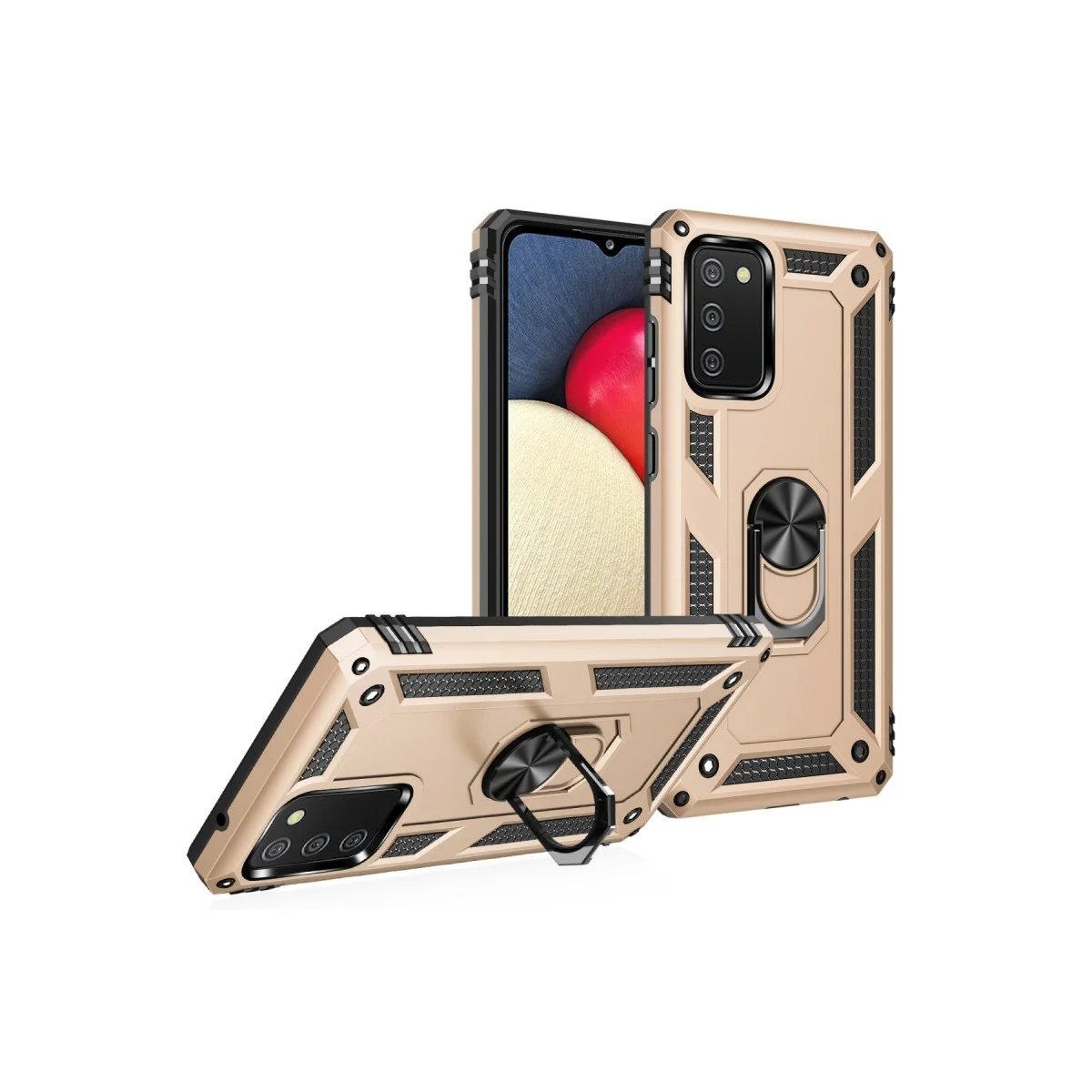 Samsung Galaxy A03s Kılıf Sofya Yüzüklü Silikon Kapak - Gold görsel 2