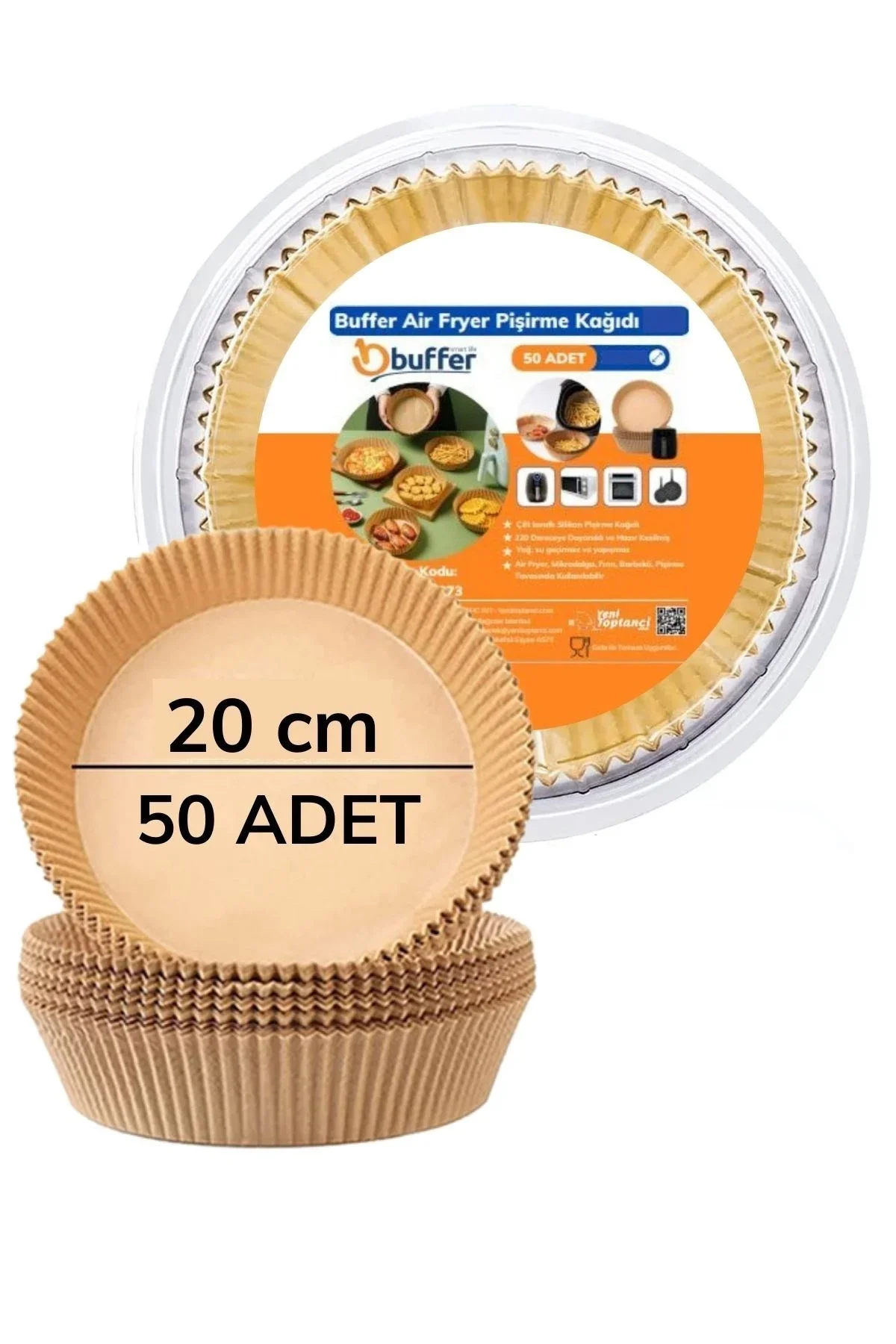 50 Adet 20 cm Air Fryer Pişirme Kağıdı Tek Kullanımlık Yağ Geçirmez Yuvarlak Tabak Model PVC görsel 8