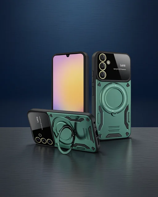 Samsung Galaxy A36 Kılıf Joy Lens Standlı Kapak - Koyu Yeşil