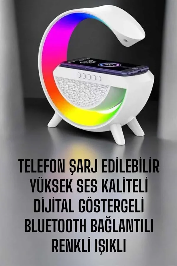 Android Uyumlu Akıllı Bluetooth Hoparlör Kablosuz Şarj Cihazı Standı görsel 4