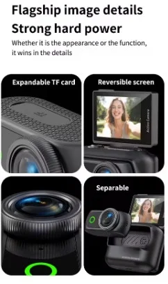 1080P Dijital Video Kamera (32GB) Kart Dijital Vlog Fotoğraf Makinesi Türkçe Siyah görsel 3