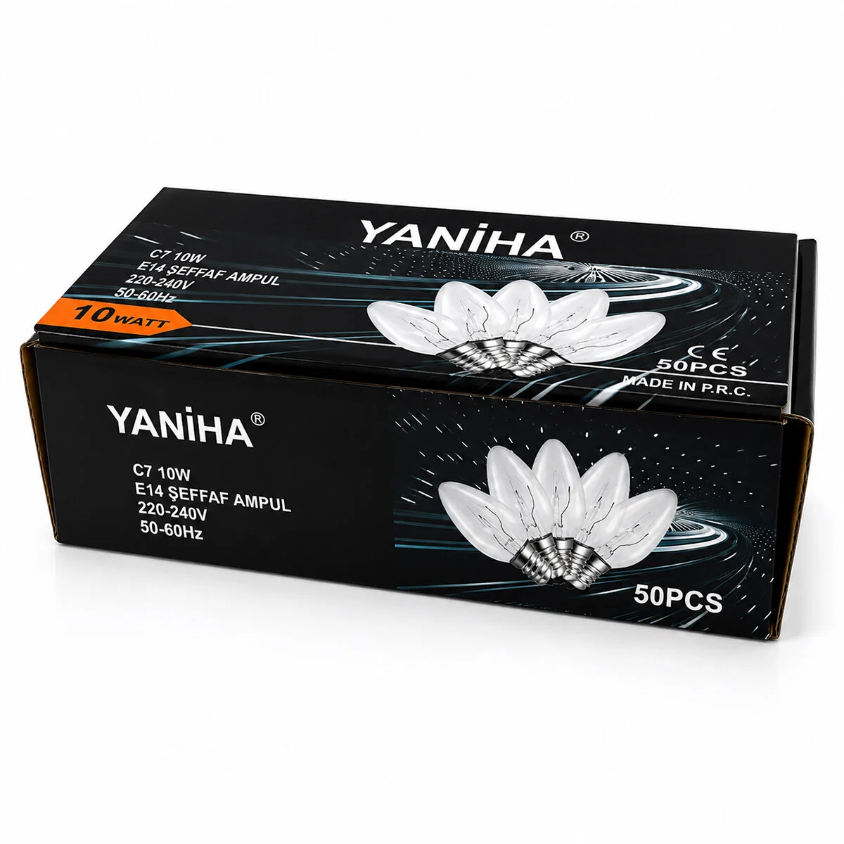 50 Adet Şeffaf Gece Lambası Ampul E14 - 10W C7 görsel 3
