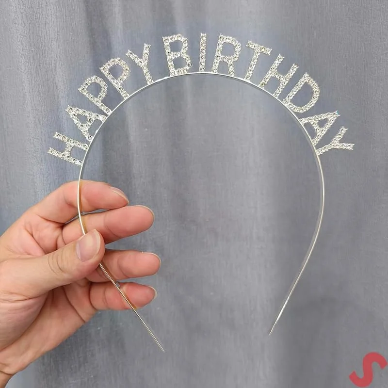 Gümüş Kristal Taşlı Happy Birthday Doğum Günü Tacı İthal Ürün A Kalite 17x16 cm görsel 4