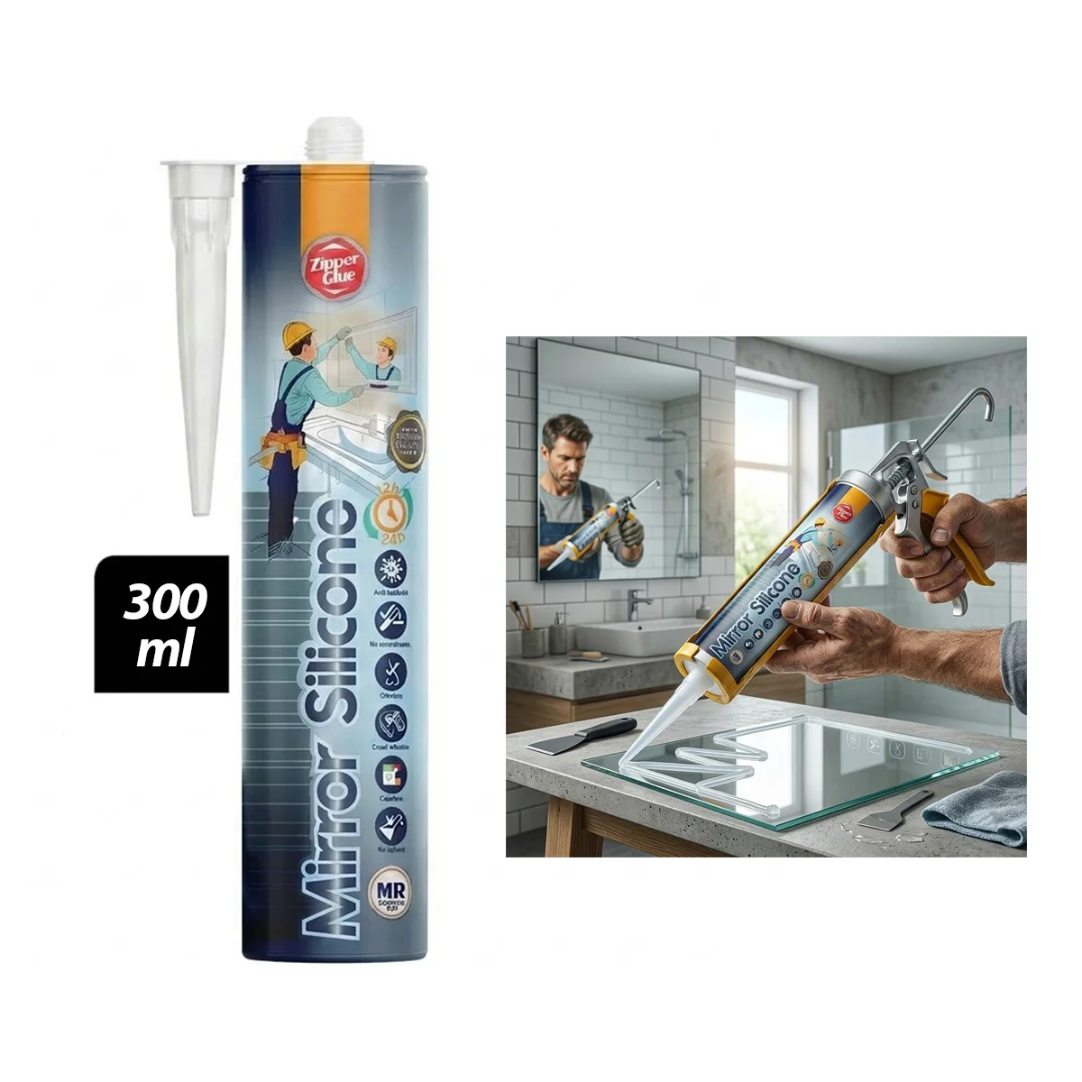 Ayna ve Cam Yapıştırıcı Silikon Şeffaf 300ml görsel 2