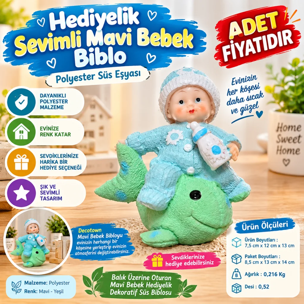 Hediyelik Sevimli Mavi Bebek Biblo Polyester Süs Eşyası (adet fiyatıdır)
