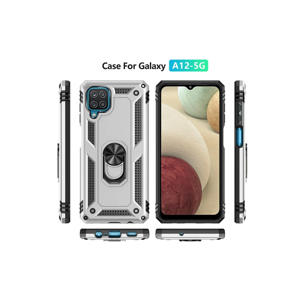 Samsung Galaxy A22 Kılıf Sofya Yüzüklü Silikon Kapak - Gümüş görsel 3