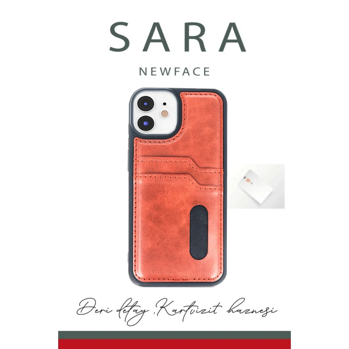 Apple İphone 11 Kılıf Sara Kartvizitli Deri Kılıf - Lacivert görsel 3