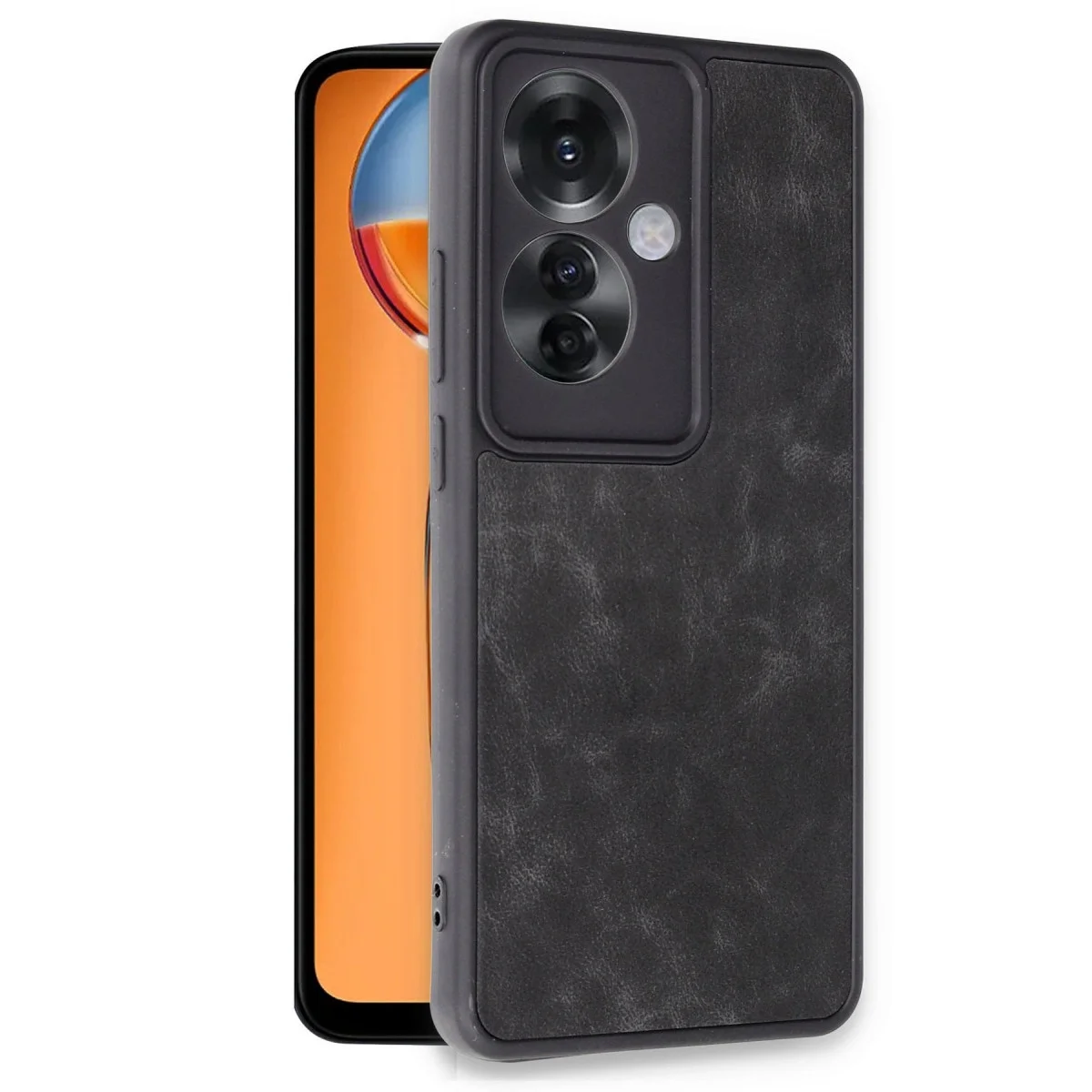 Oppo Reno 11f Kılıf Aras Deri Kapak - Siyah görsel 2