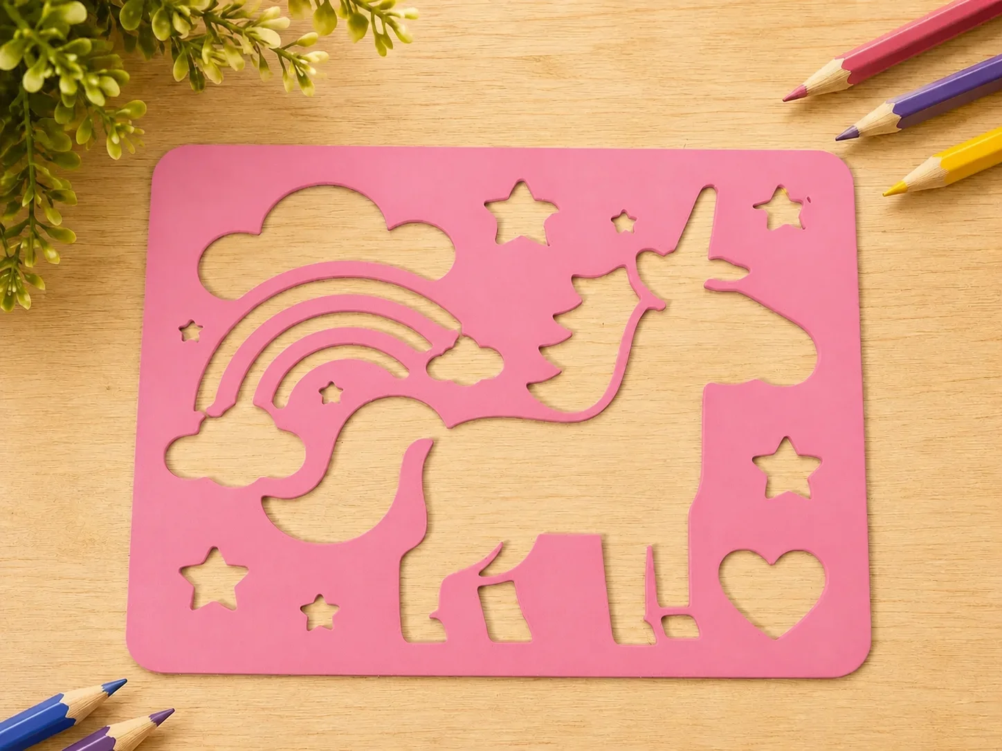 3D Baskı Unicorn ve Gökkuşağı Çizim Şablonu - Desen Kalıbı - Pembe