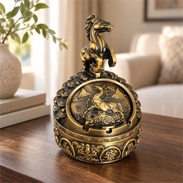 SN-38896 Antik Bronz At Figürlü Dekoratif Küllük görsel 2