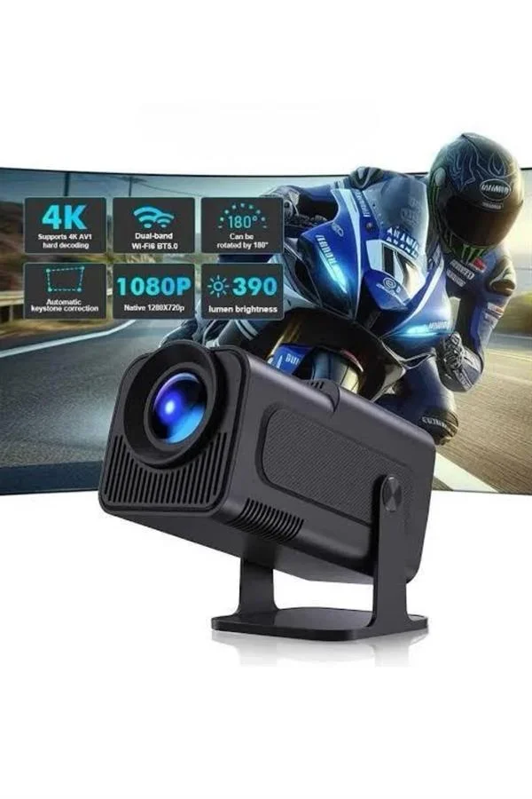 Android Projeksiyon Siyah Taşınabilir Sinema Projektörü 4k 1080p Ev Sineması Bluetooth görsel 3