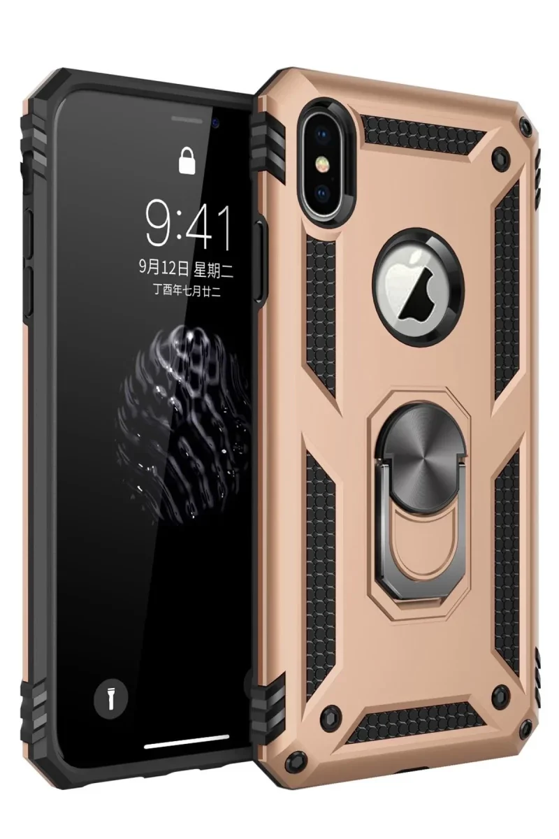 Apple iPhone XS Max Kılıf Sofya Yüzüklü Silikon Kapak - Gold