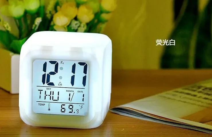 Led Dijital Renkli Masa Saati Alarm Termometre Tarih Masaüstü Saat görsel 5