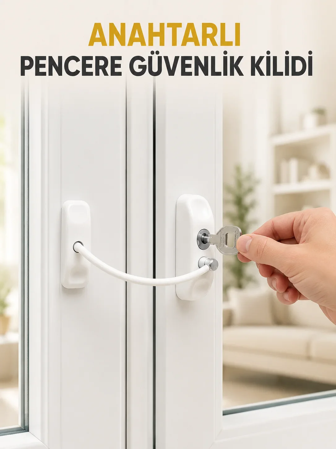 Pencere Güvenlik Kilidi Kablolu Çocuk Emniyet Kilidi Anahtarlı Beyaz Pencere Kilidi
