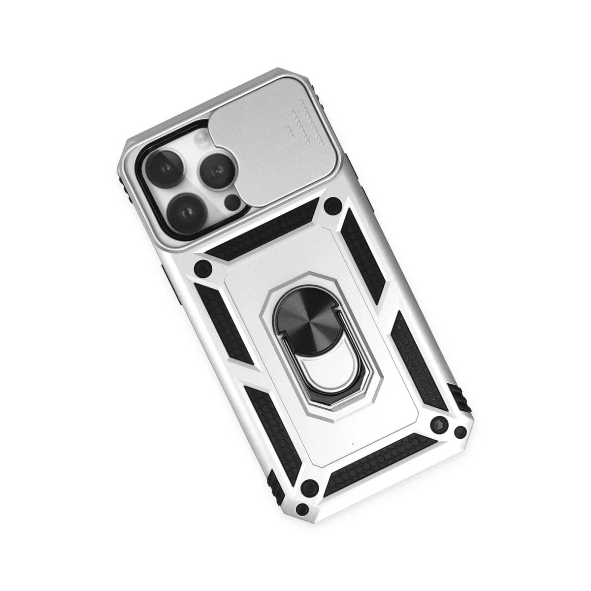 Apple iPhone 14 Pro Kılıf Pars Lens Yüzüklü Silikon - Gümüş görsel 2