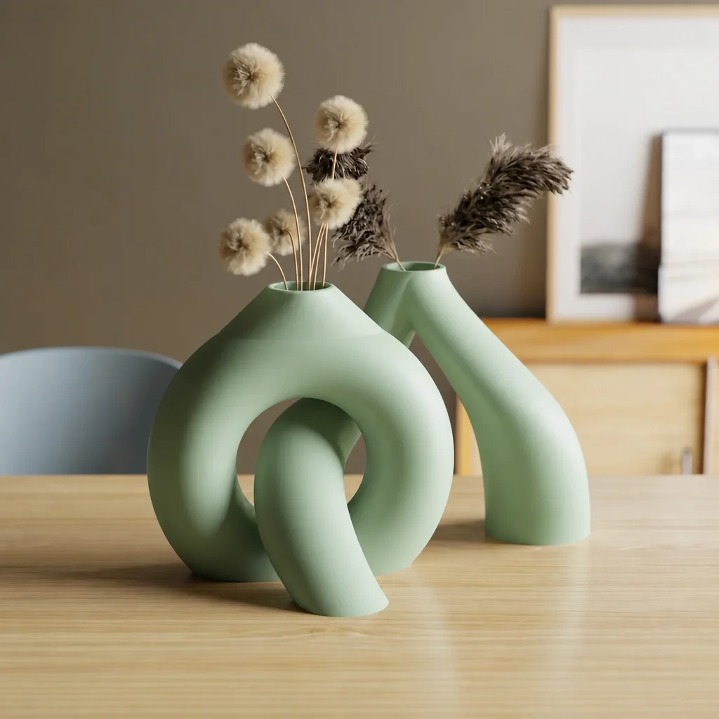 3D Baskı Interlocking Vazo - İç İçe Geçen Dekoratif Vazo-Mint
