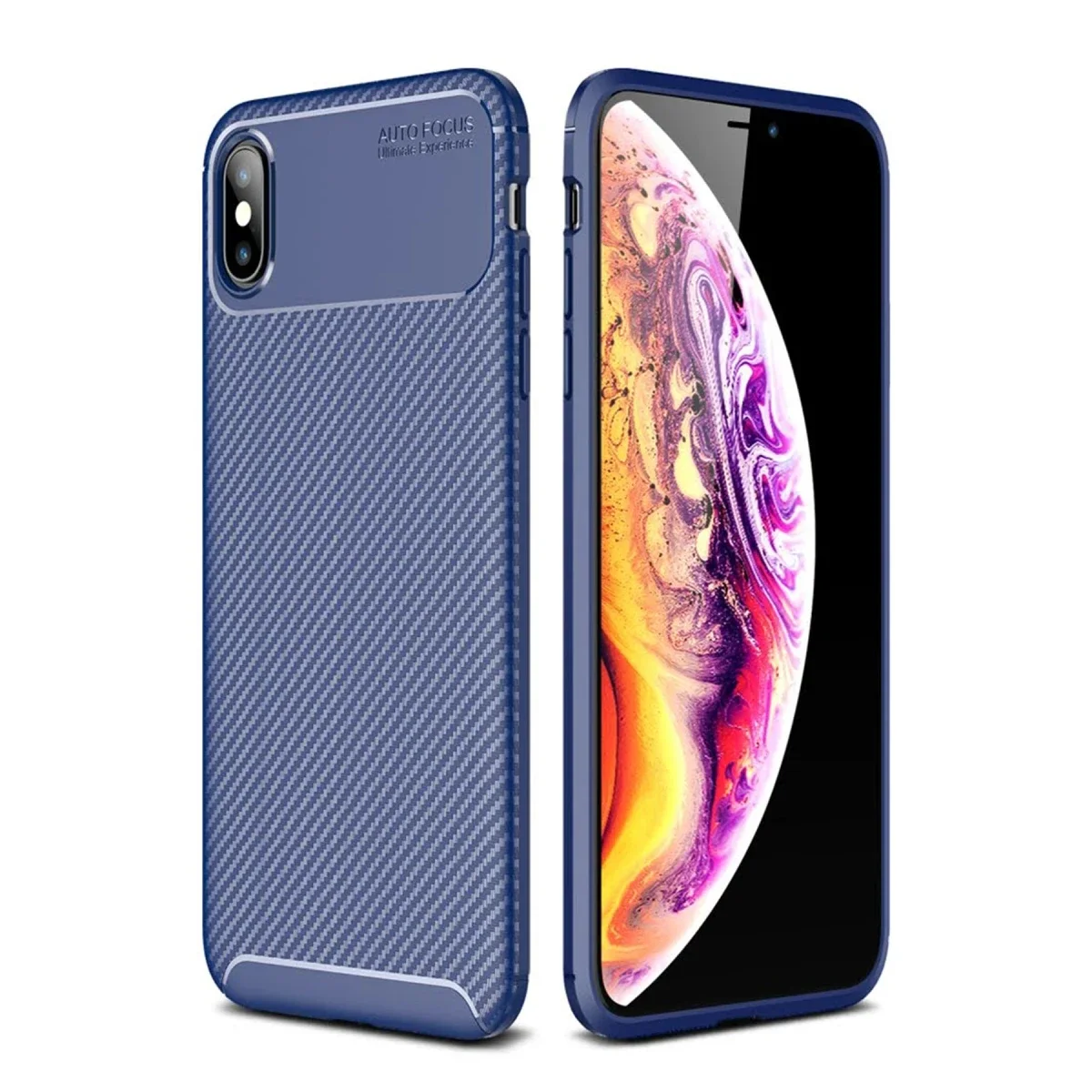 Apple iPhone XS Max Kılıf Auto Focus Karbon Kapak - Lacivert